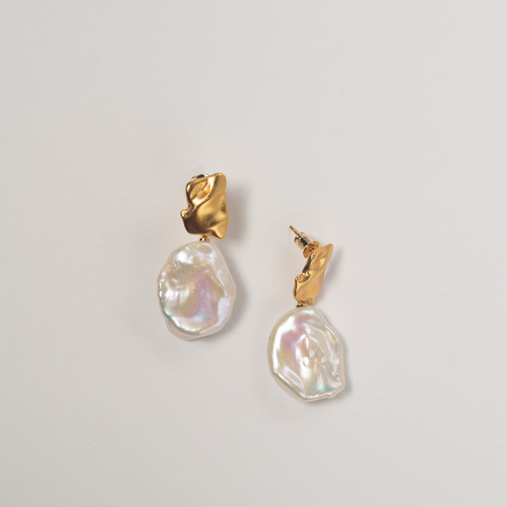 Gold Petal Keshi Pearl Earrings, Freshwater Baroque Pearl Jewelry