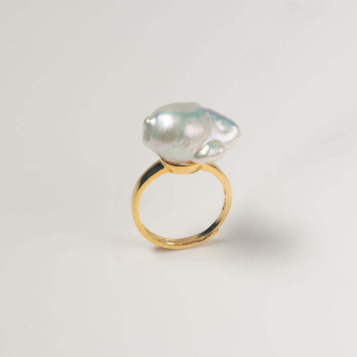White Baroque Pearl Ring, Elegant Gold Filled Ring For Women