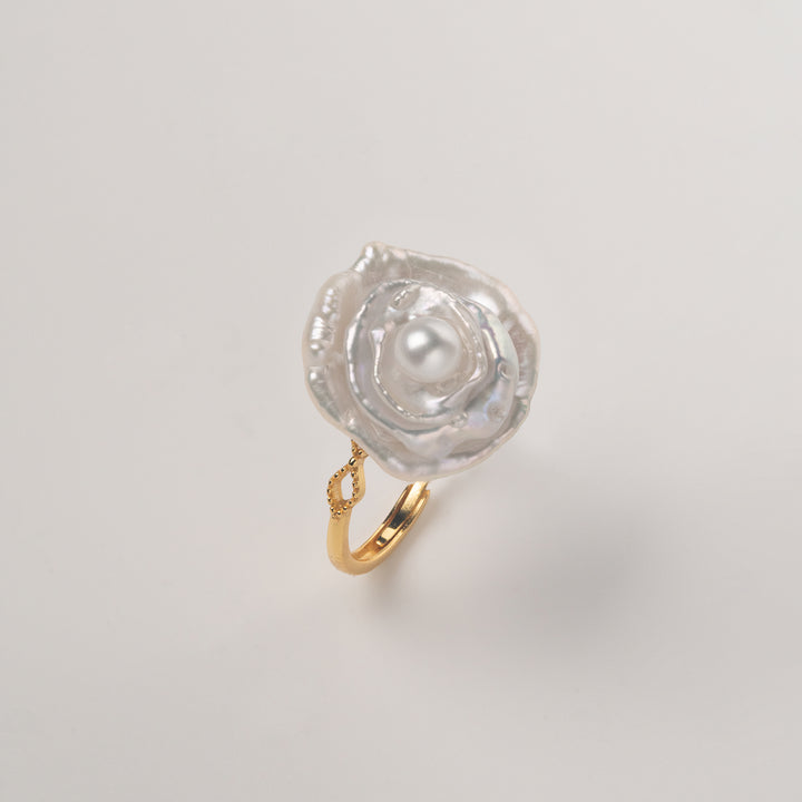Rose Petal Pearl Ring, Petal Shaped Baroque Pearl Gold Ring