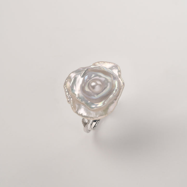 Rose Petal Pearl Ring, Petal Shaped Baroque Pearl Gold Ring