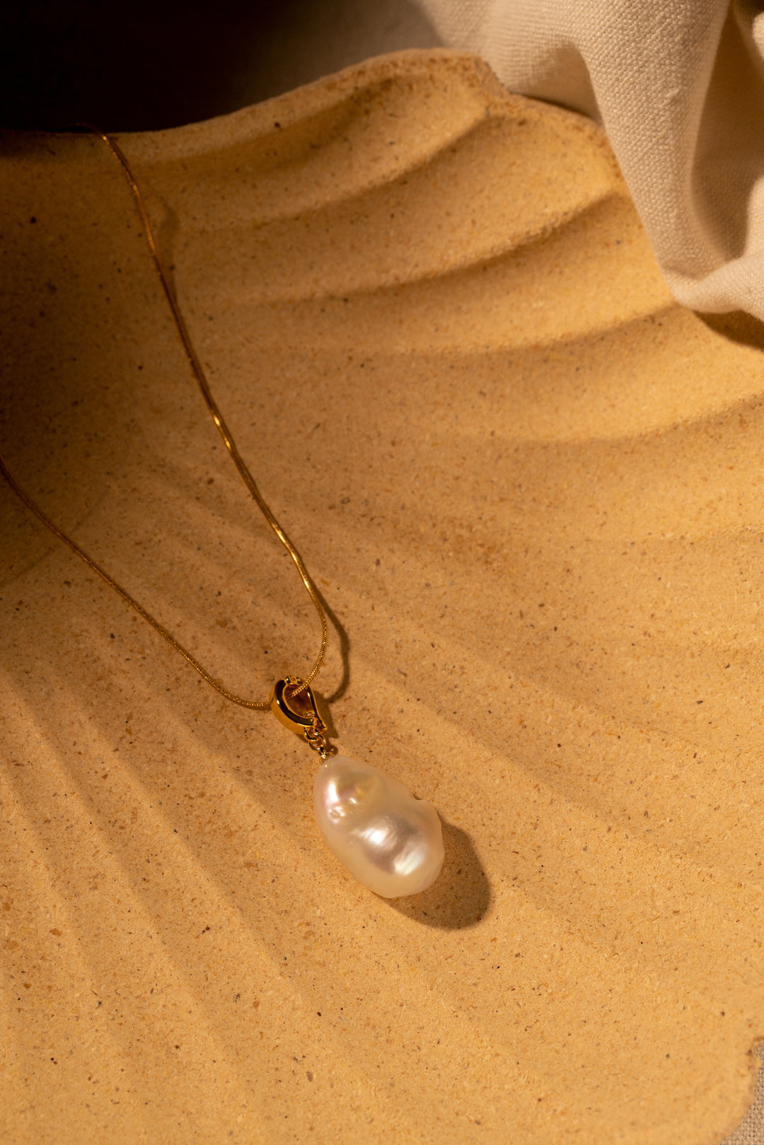 Large Baroque Pearl Necklace With Gold Filled Snake Chain