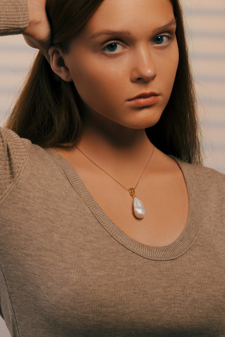 Large Baroque Pearl Necklace With Gold Filled Snake Chain