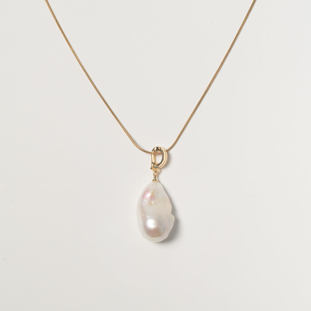 Large Baroque Pearl Necklace With Snake Chain - Silver