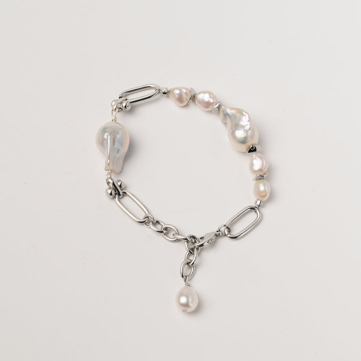 Baroque Pearl Metal Bracelet - Silver