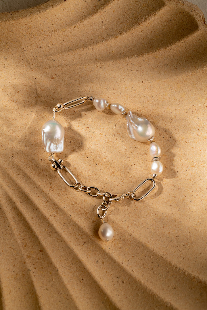 Baroque Pearl Metal Bracelet - Silver