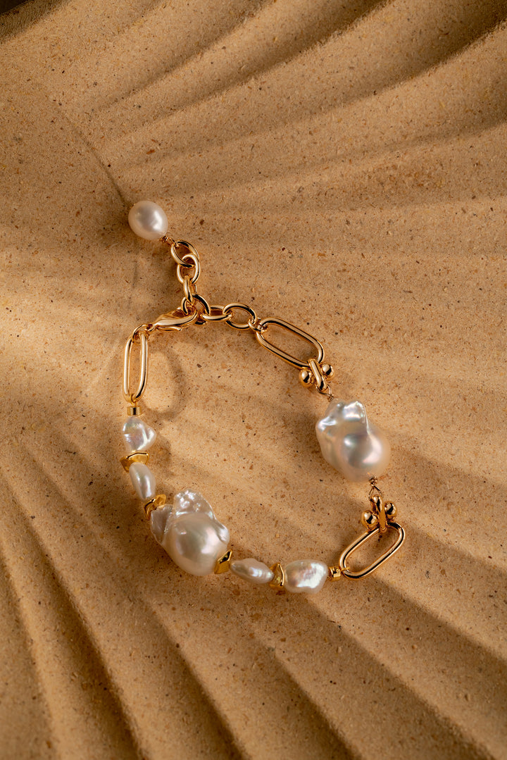 Baroque Pearl Metal Bracelet - Gold