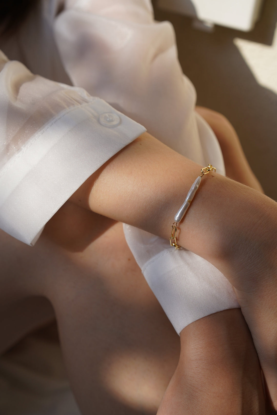 Baroque Keshi Pearl Bracelet: 14K Gold Filled Chain