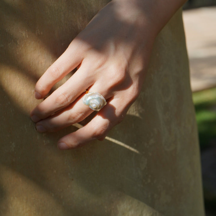 Rose pearl ring, rose ring, pearl ring, white rose.