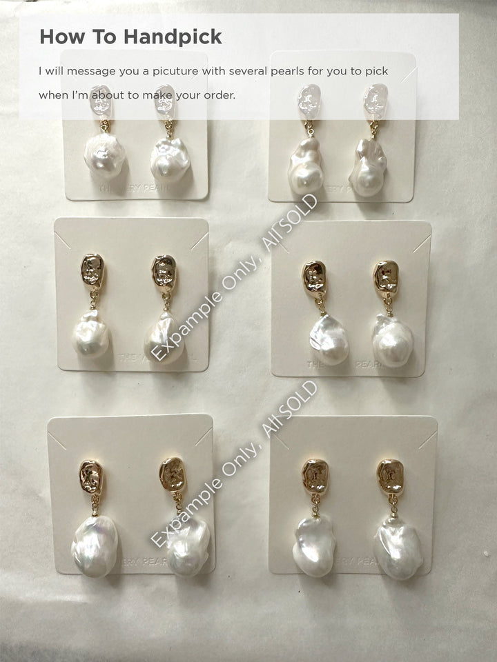 Large Baroque Pearl Drop Earrings - White Gold