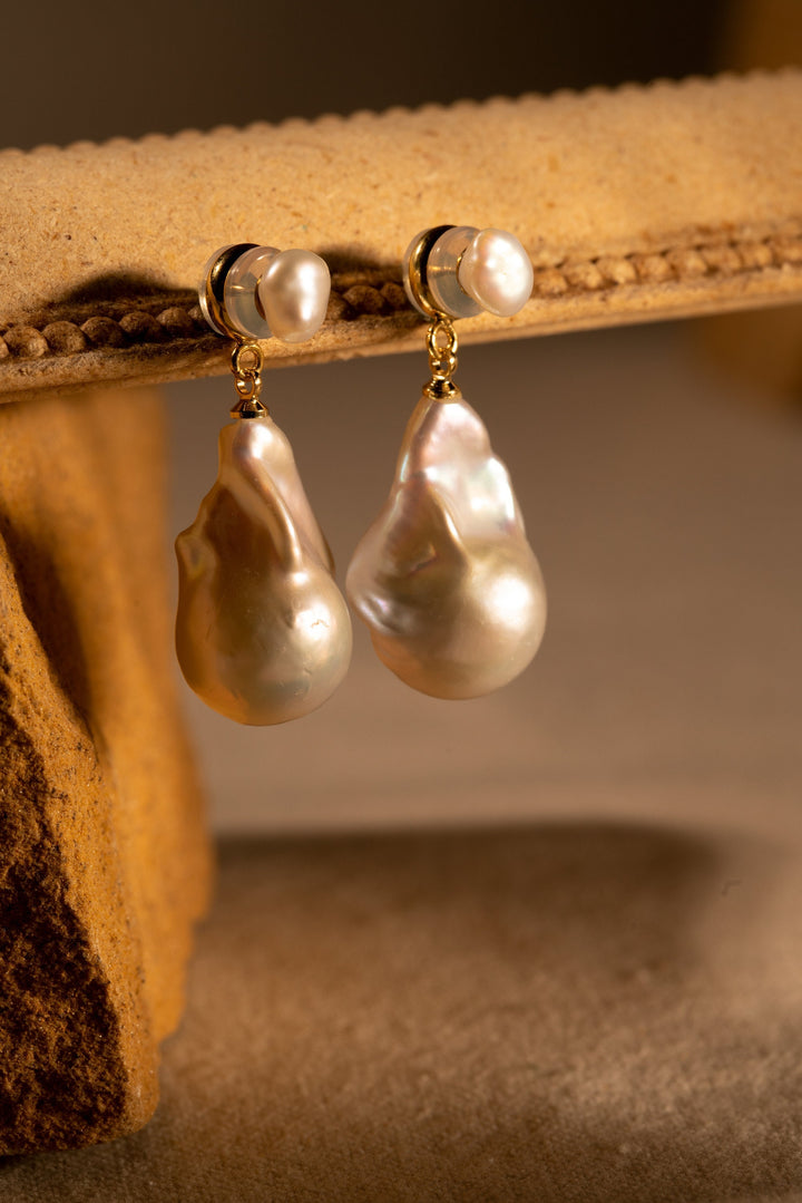 Small Pearls With Large Baroque Pearl Drop Earrings