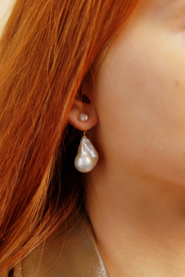 Small Pearls With Large Baroque Pearl Drop Earrings