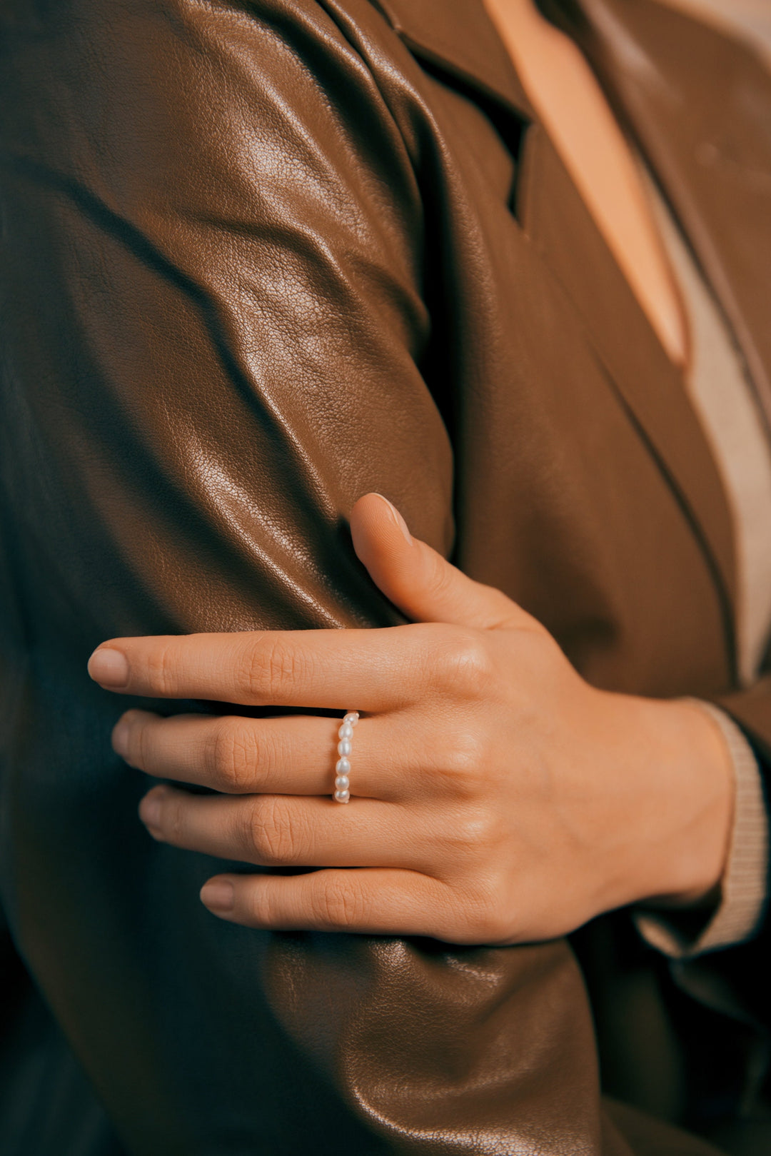 pearl ring with white gold, mini keshi pearls ring, gold mini pearl ring