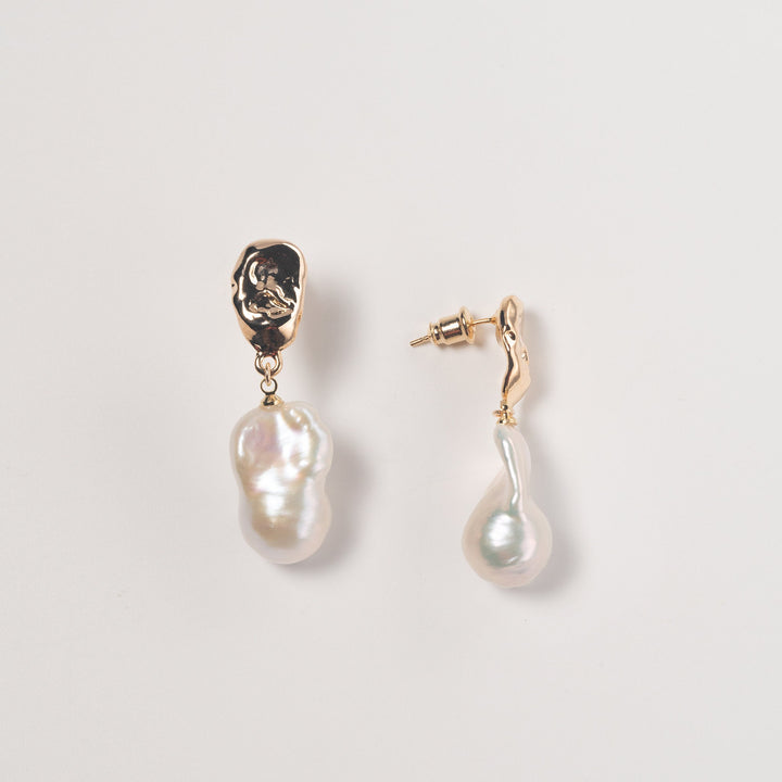 Large Baroque Pearl Drop Earrings - Gold