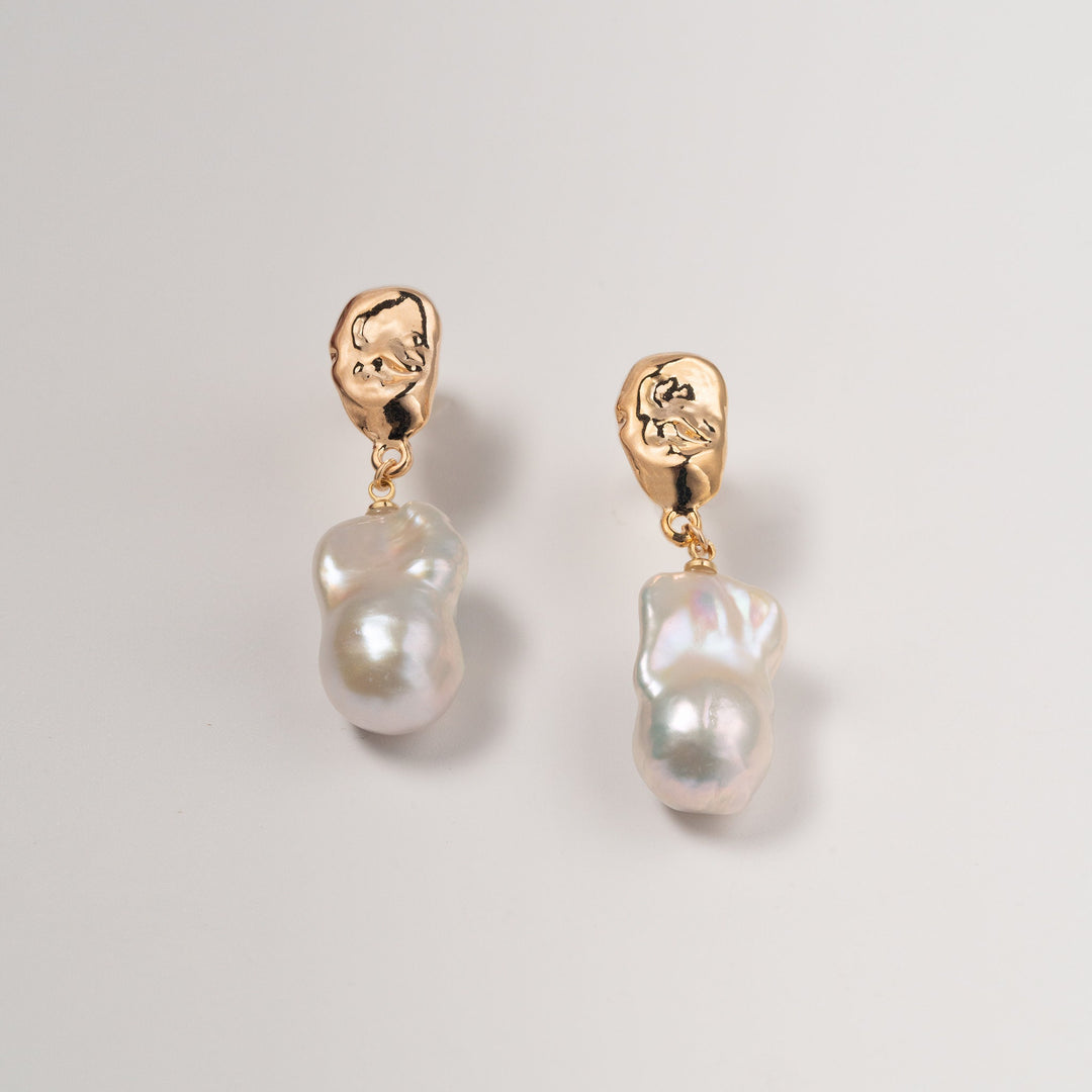 Large Baroque Pearl Drop Earrings - Gold