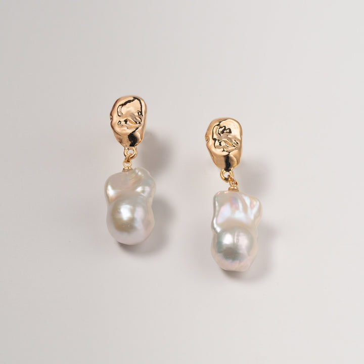 Large Baroque Pearl Drop Earrings - Gold