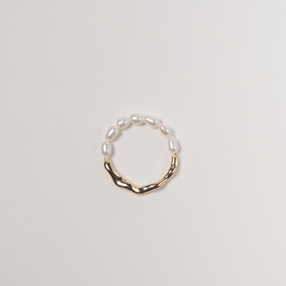 Half & Half Baroque Pearl Ring - Gold