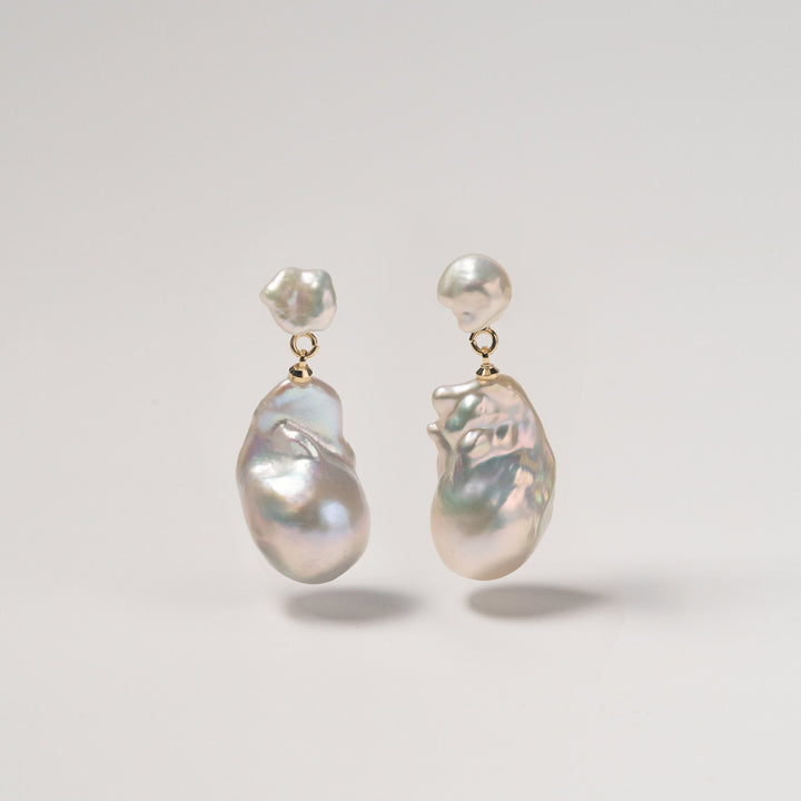 Small Pearls With Large Baroque Pearl Drop Earrings