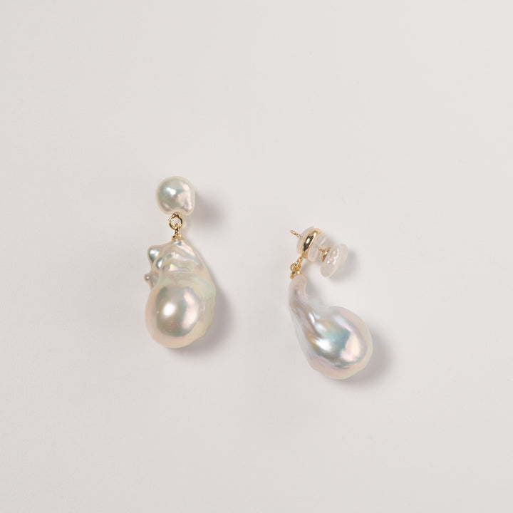 Small Pearls With Large Baroque Pearl Drop Earrings