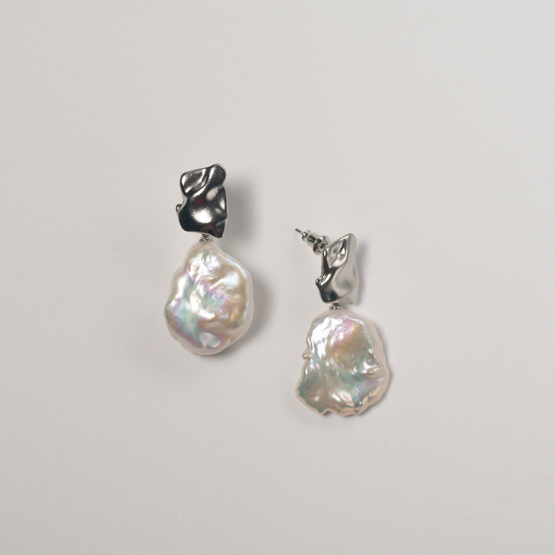Keshi Pearl Drop Earrings: 14K White Gold Filled Baroque Pearls