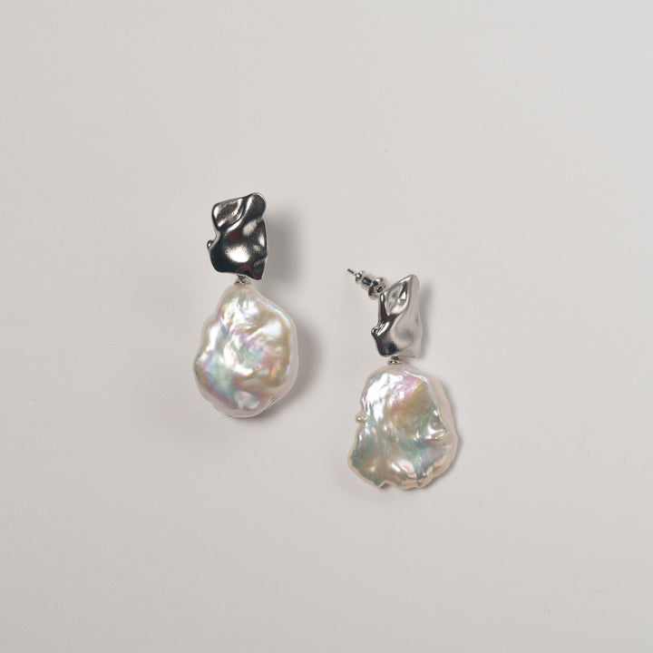 Keshi Pearl Drop Earrings: 14K White Gold Filled Baroque Pearls