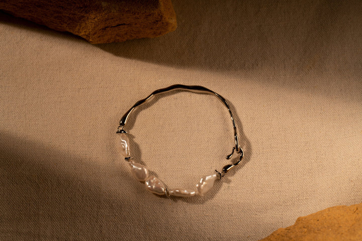 Half & Half Pearl Bracelet - White Gold