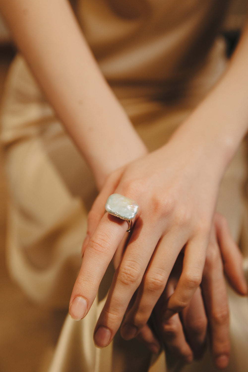 Square Pearl Ring - Yellow Gold