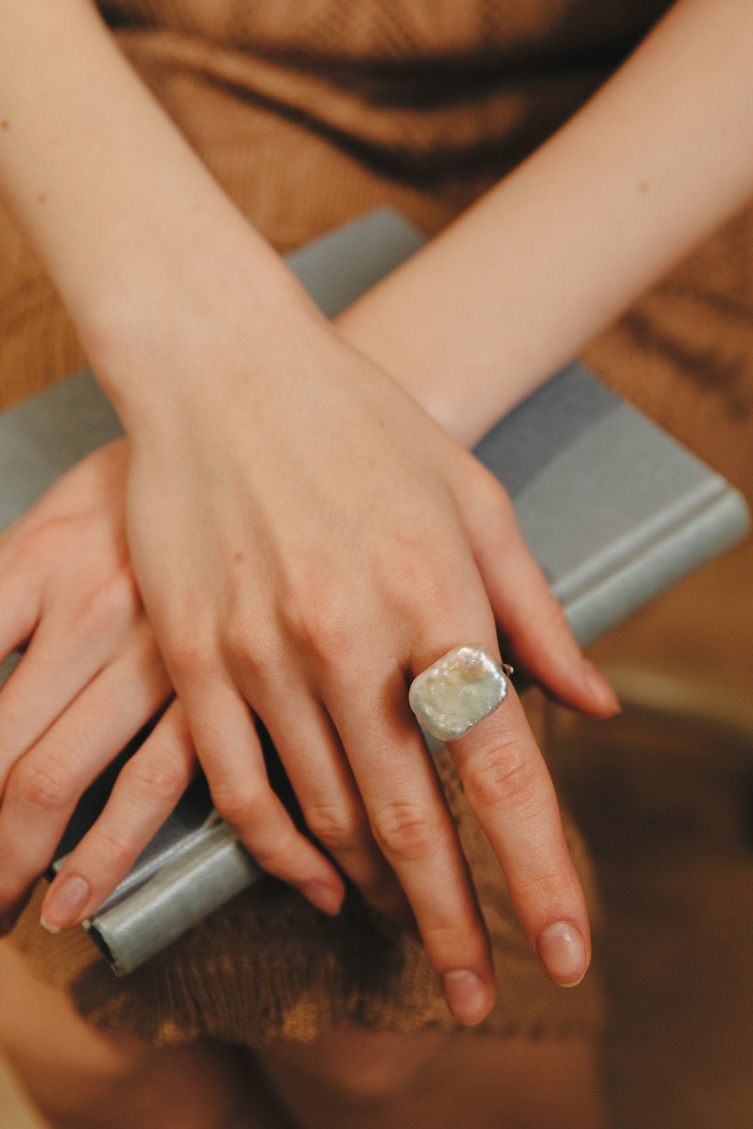 Square Pearl Ring - Yellow Gold