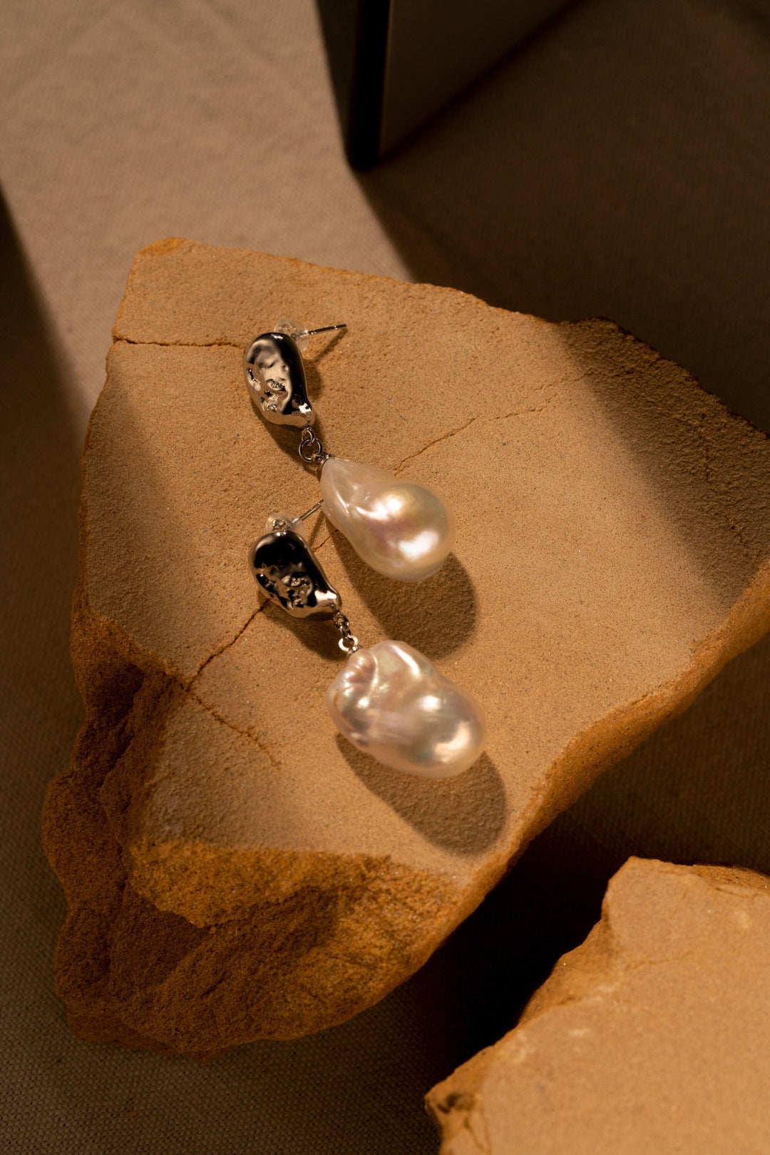 Large Baroque Pearl Drop Earrings - Gold