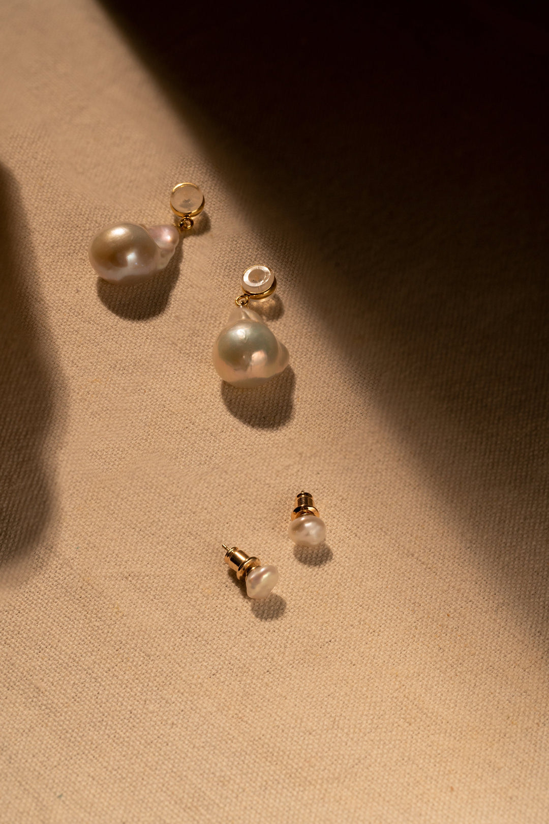 Small Pearls With Large Baroque Pearl Drop Earrings