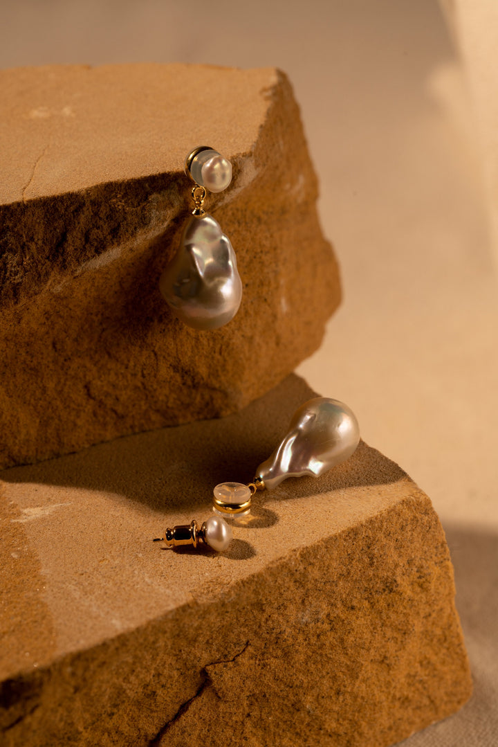 Small Pearls With Large Baroque Pearl Drop Earrings