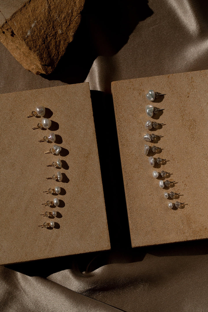 Small Baroque Pearl Ear Studs | 5mm Pearls Earrings | Dainty Freshwater Keshi Pearl | Mini Earrings | Sterling Silver | 18K Solid White Gold