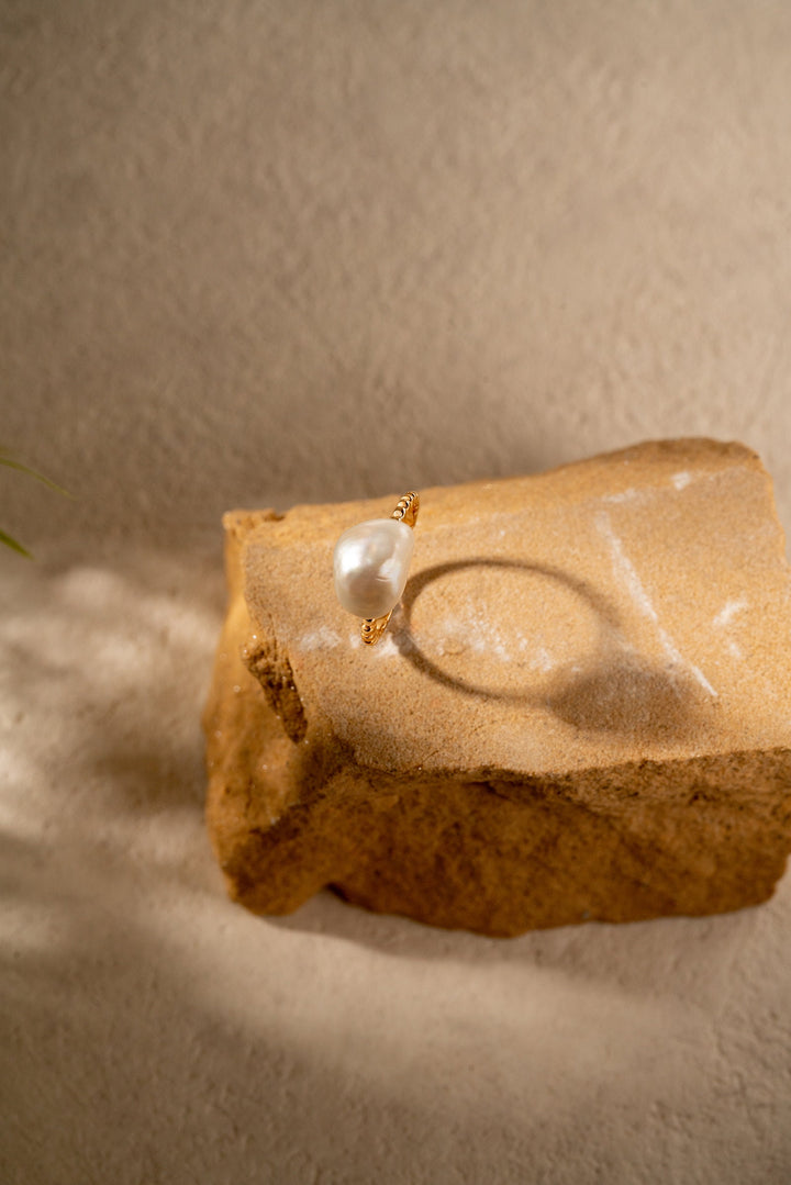 Nugget Keshi Pearl Ring: 925 Silver Adjustable Band