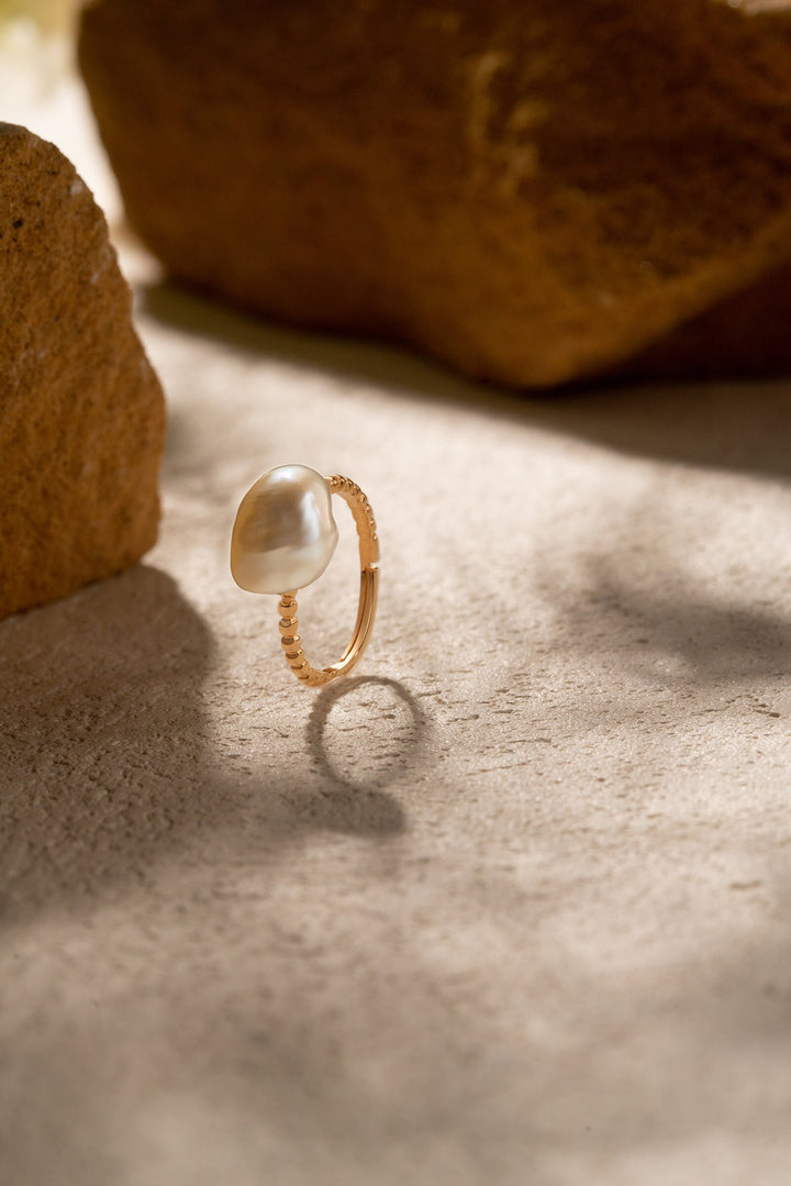 Nugget Keshi Pearl Ring: 925 Silver Adjustable Band