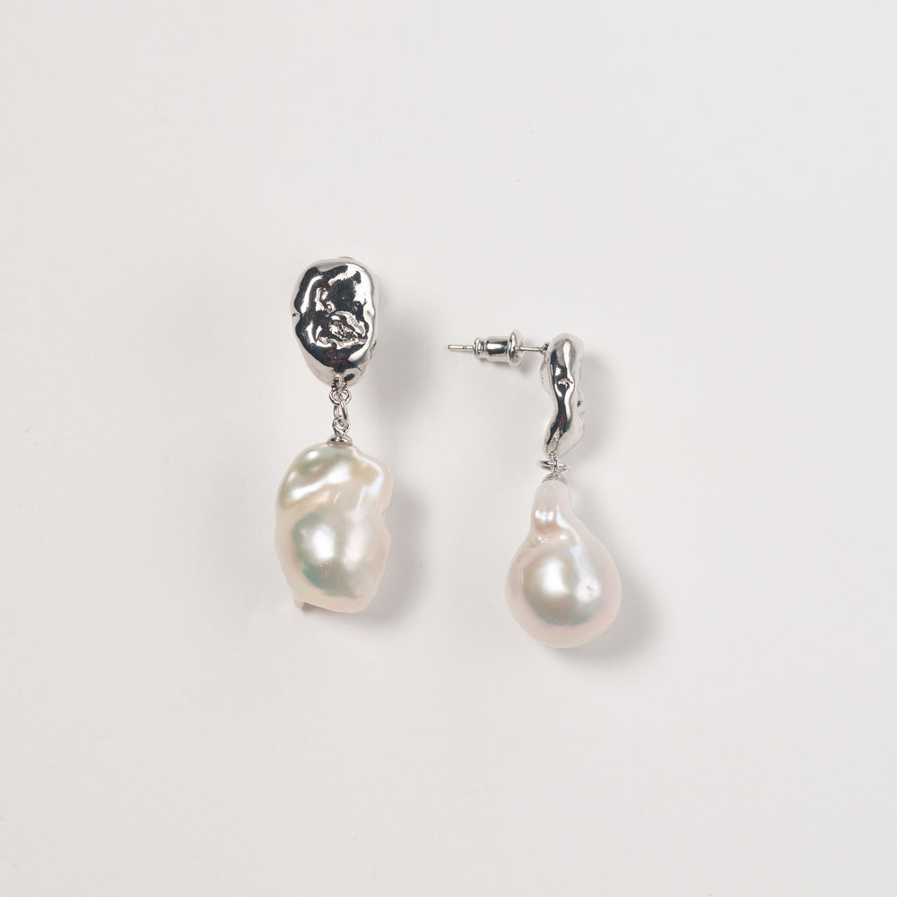 Large Baroque Pearl Drop Earrings - White Gold