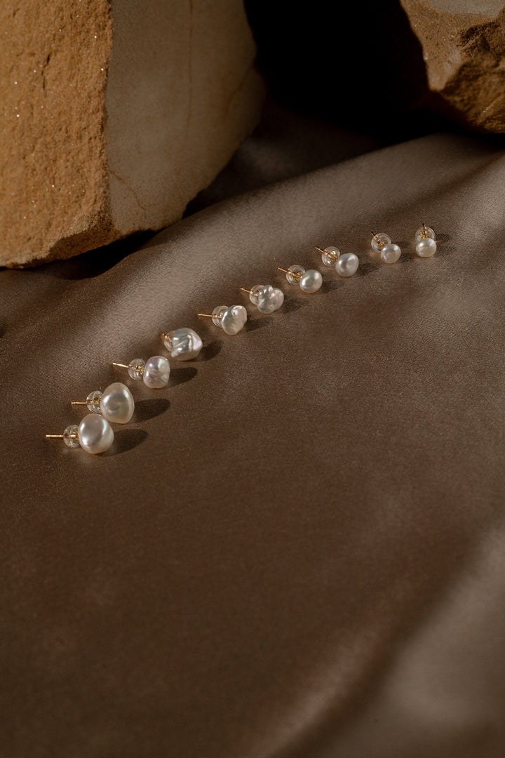 Small Baroque Pearl Ear Studs | 5mm Pearls Earrings | Dainty Freshwater Keshi Pearl | Mini Earrings | Sterling Silver | 18K Solid White Gold