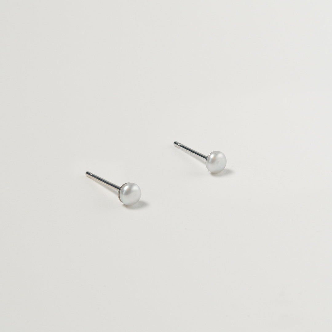 Baroque Pearl Ear Studs: Freshwater Keshi Pearl Earrings, Sterling Silver Tiny Ear Jewelry