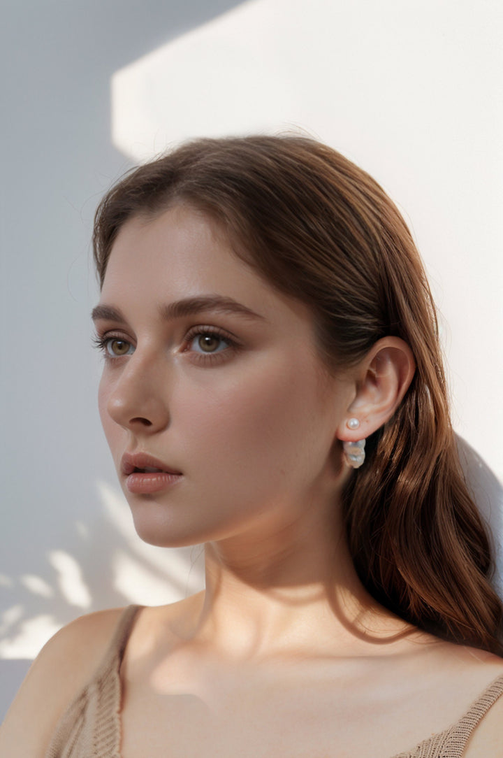 Baroque Pearl Earrings: Sterling Silver Double Pearl Studs