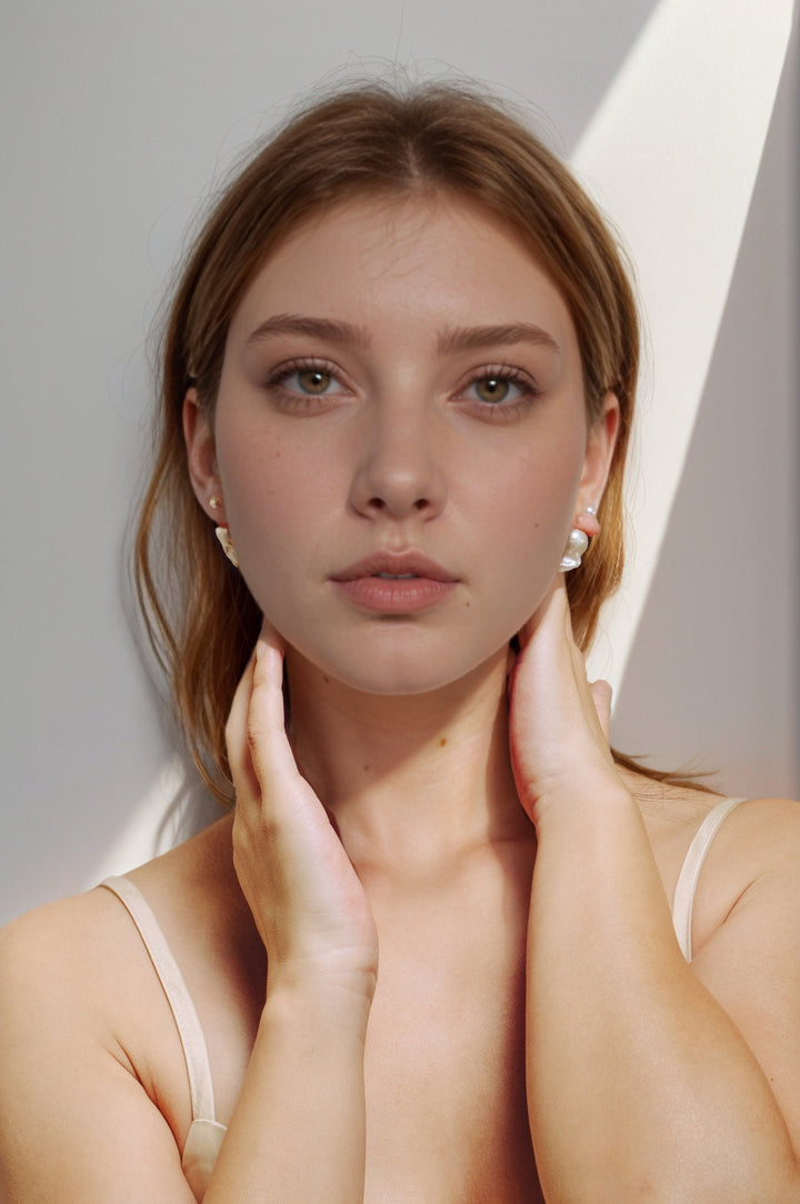 Baroque Pearl Earrings: Sterling Silver Double Pearl Studs