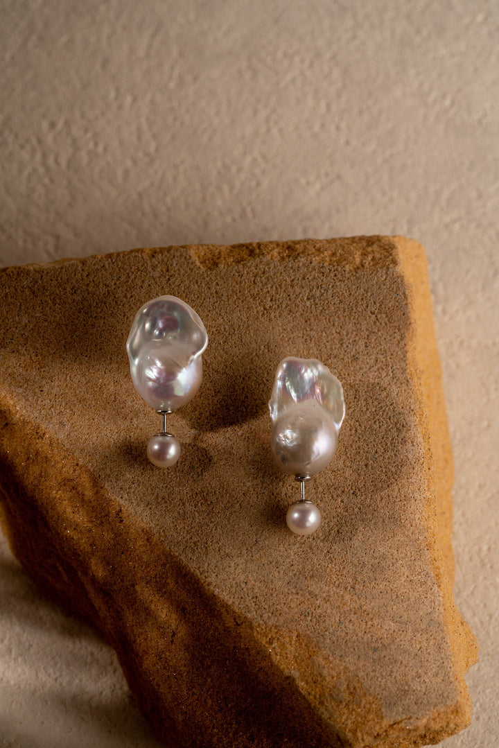 Baroque Pearl Earrings: Sterling Silver Double Pearl Studs