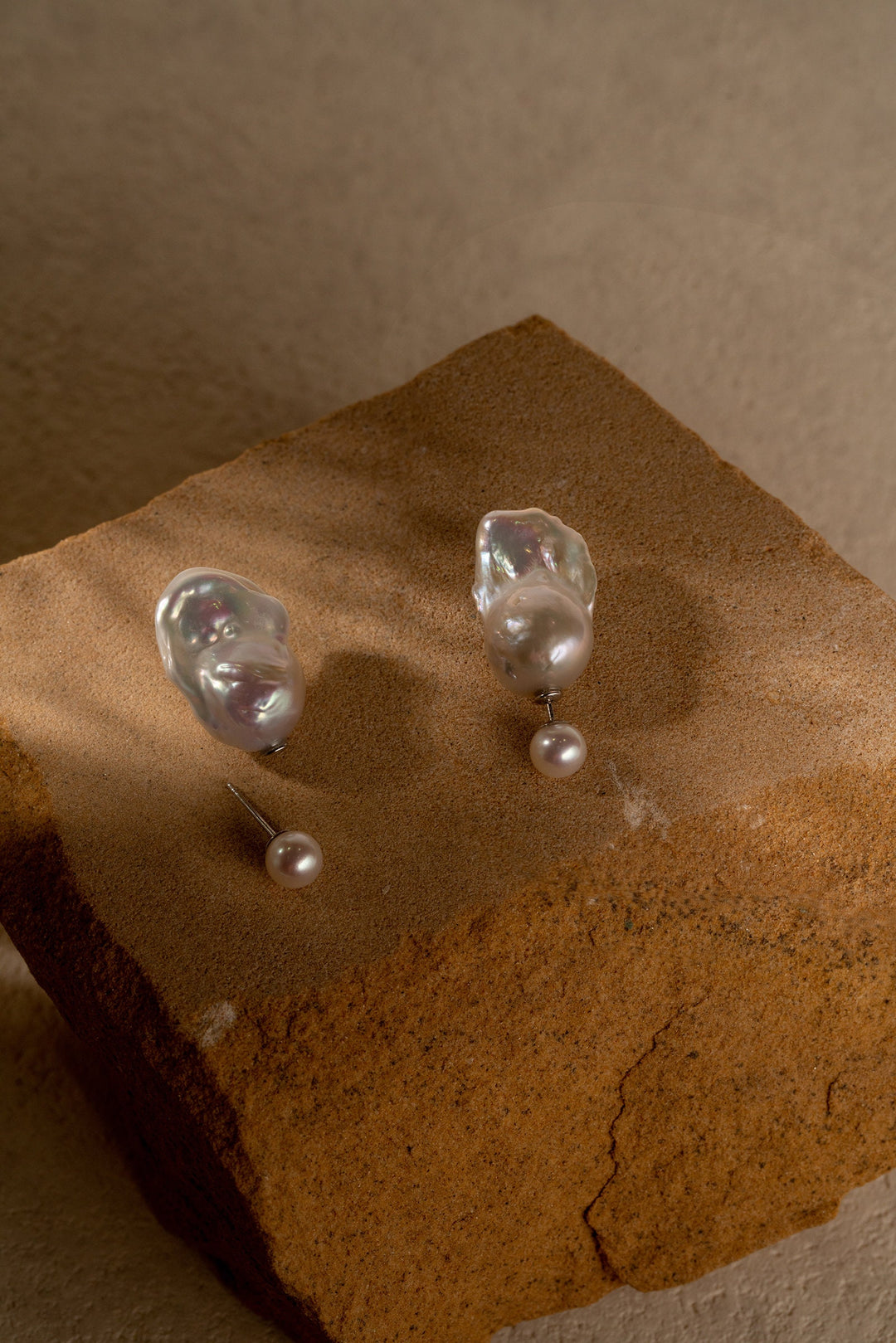 Baroque Pearl Earrings: Sterling Silver Double Pearl Studs