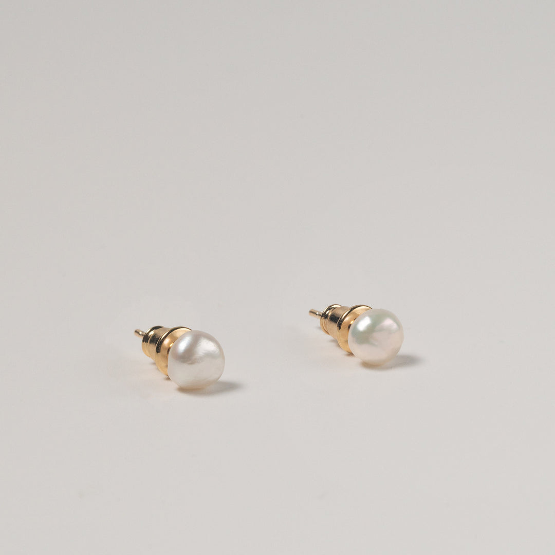 Small Baroque Pearl Ear Studs | 5mm Pearls Earrings | Dainty Freshwater Keshi Pearl | Mini Earrings | Sterling Silver | 18K Solid White Gold