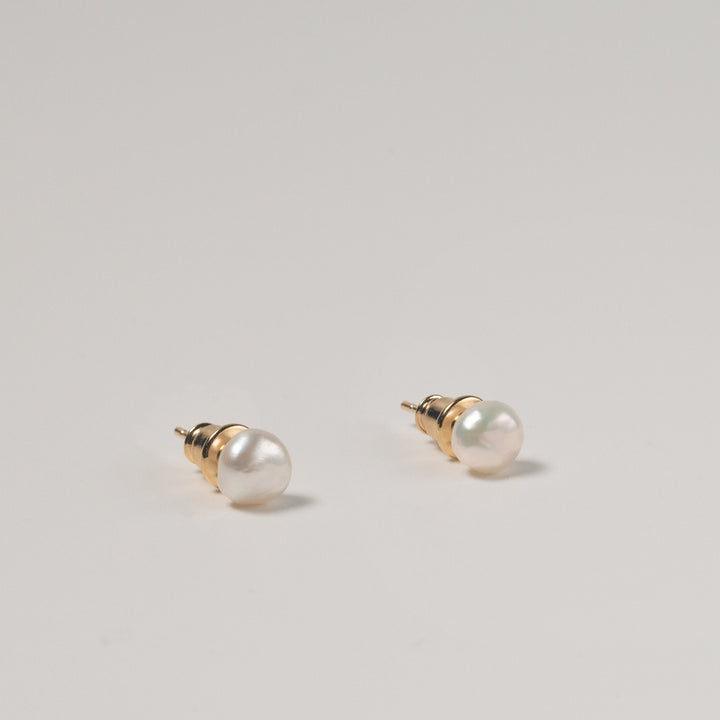 Small Baroque Pearl Ear Studs | 5mm Pearls Earrings | Dainty Freshwater Keshi Pearl | Mini Earrings | Sterling Silver | 18K Solid White Gold