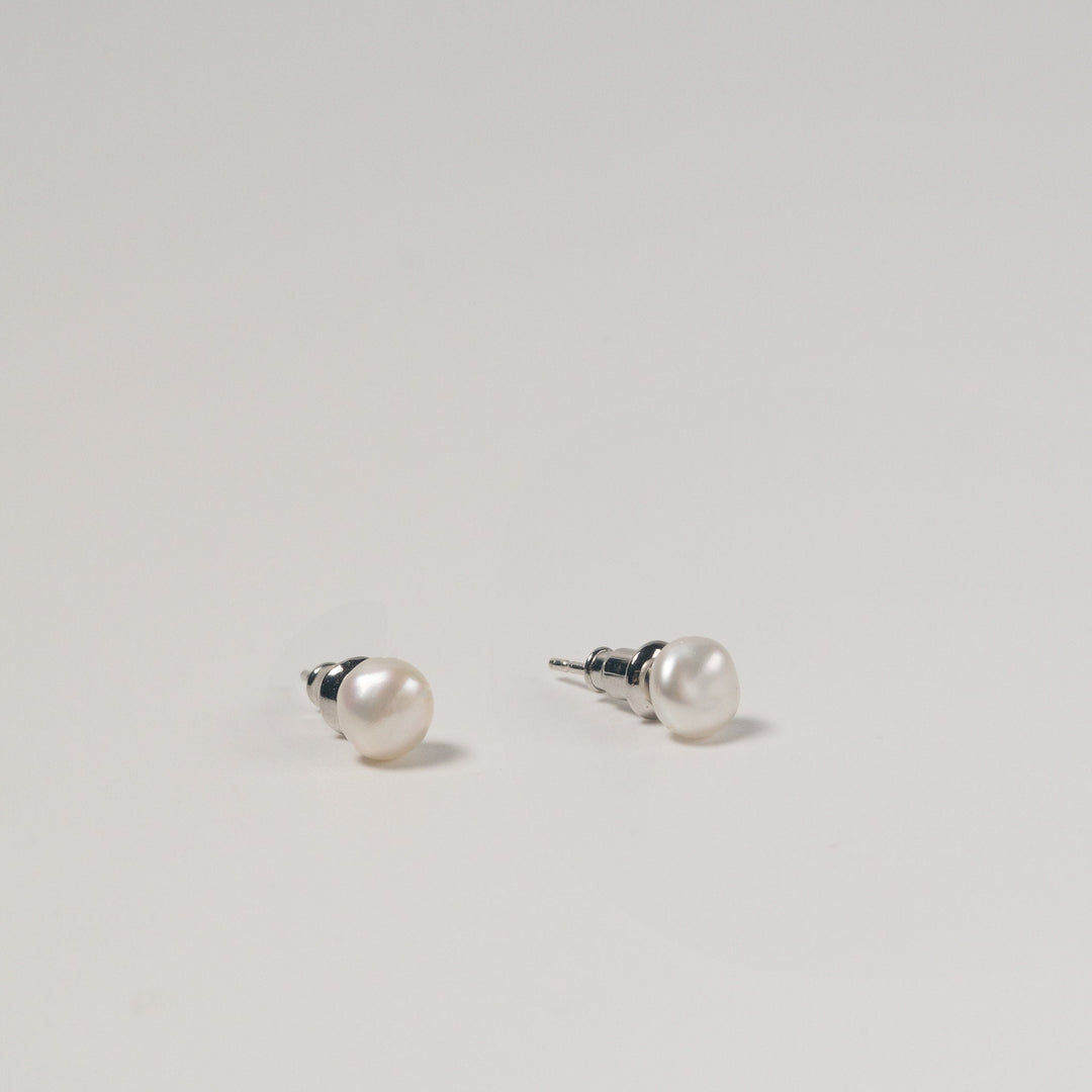 Small Baroque Pearl Ear Studs | 5mm Pearls Earrings | Dainty Freshwater Keshi Pearl | Mini Earrings | Sterling Silver | 18K Solid White Gold