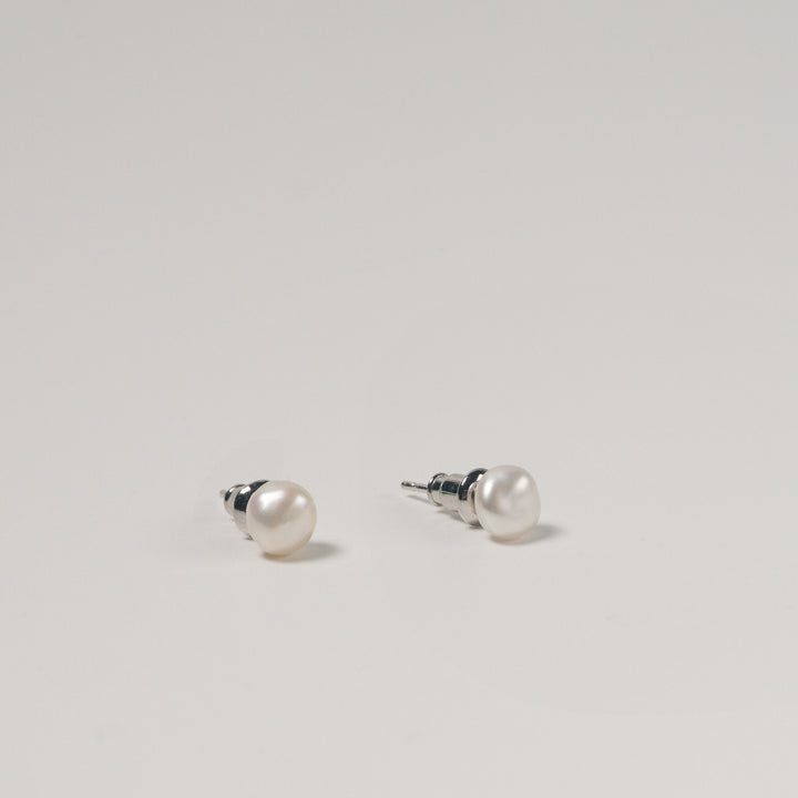 Small Baroque Pearl Ear Studs | 5mm Pearls Earrings | Dainty Freshwater Keshi Pearl | Mini Earrings | Sterling Silver | 18K Solid White Gold