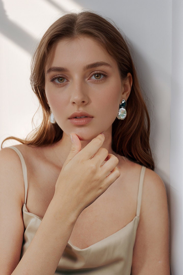 Keshi Pearl Drop Earrings: 14K White Gold Filled Baroque Pearls