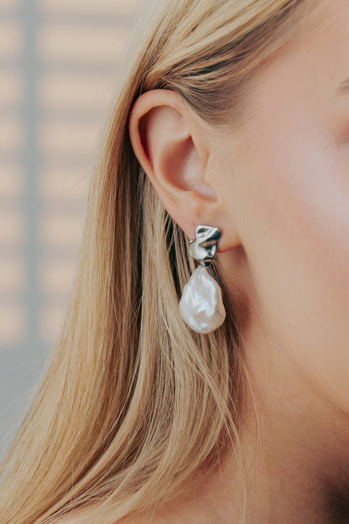 Keshi Pearl Drop Earrings: 14K White Gold Filled Baroque Pearls