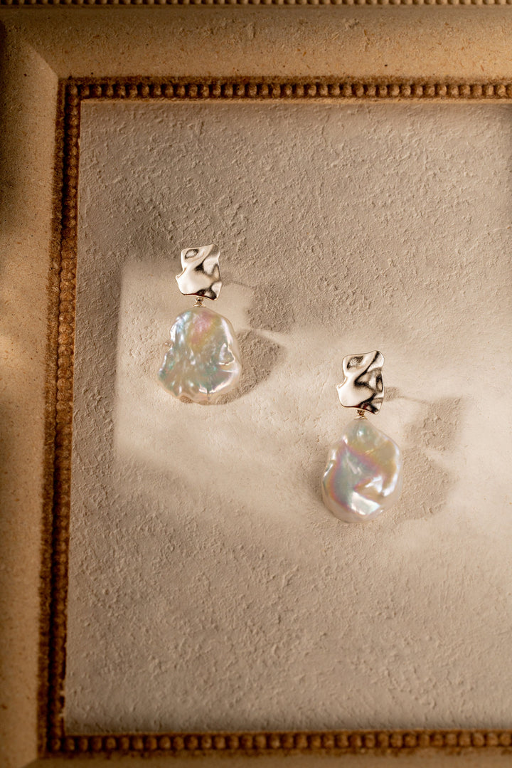 Keshi Pearl Drop Earrings: 14K White Gold Filled Baroque Pearls