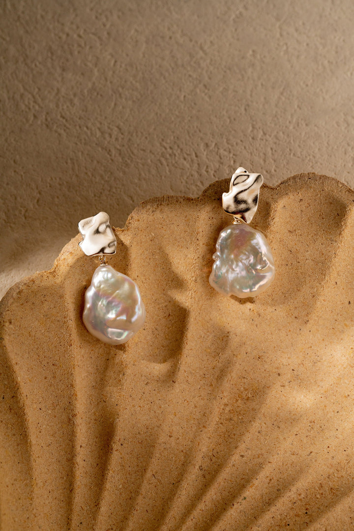 Keshi Pearl Drop Earrings: 14K White Gold Filled Baroque Pearls