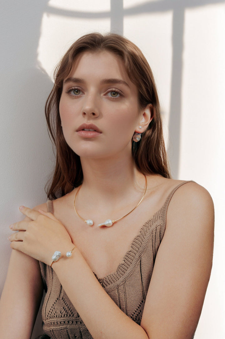 Baroque Pearl Earrings: Sterling Silver Double Pearl Studs