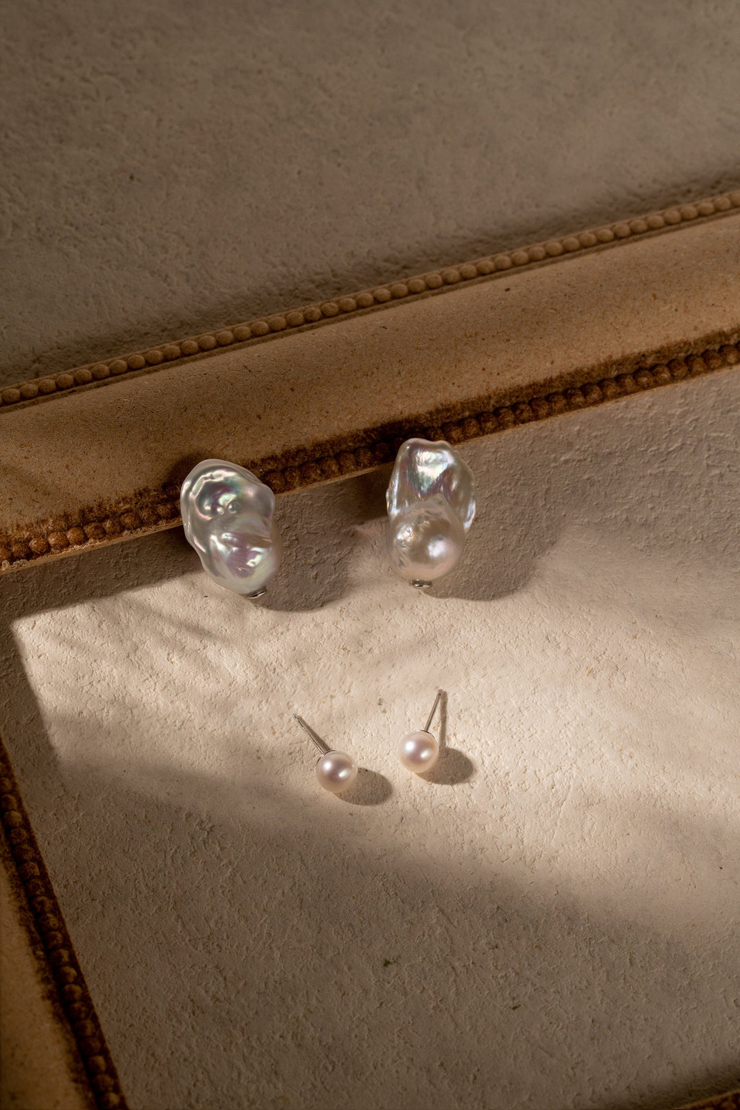 Baroque Pearl Earrings: Sterling Silver Double Pearl Studs